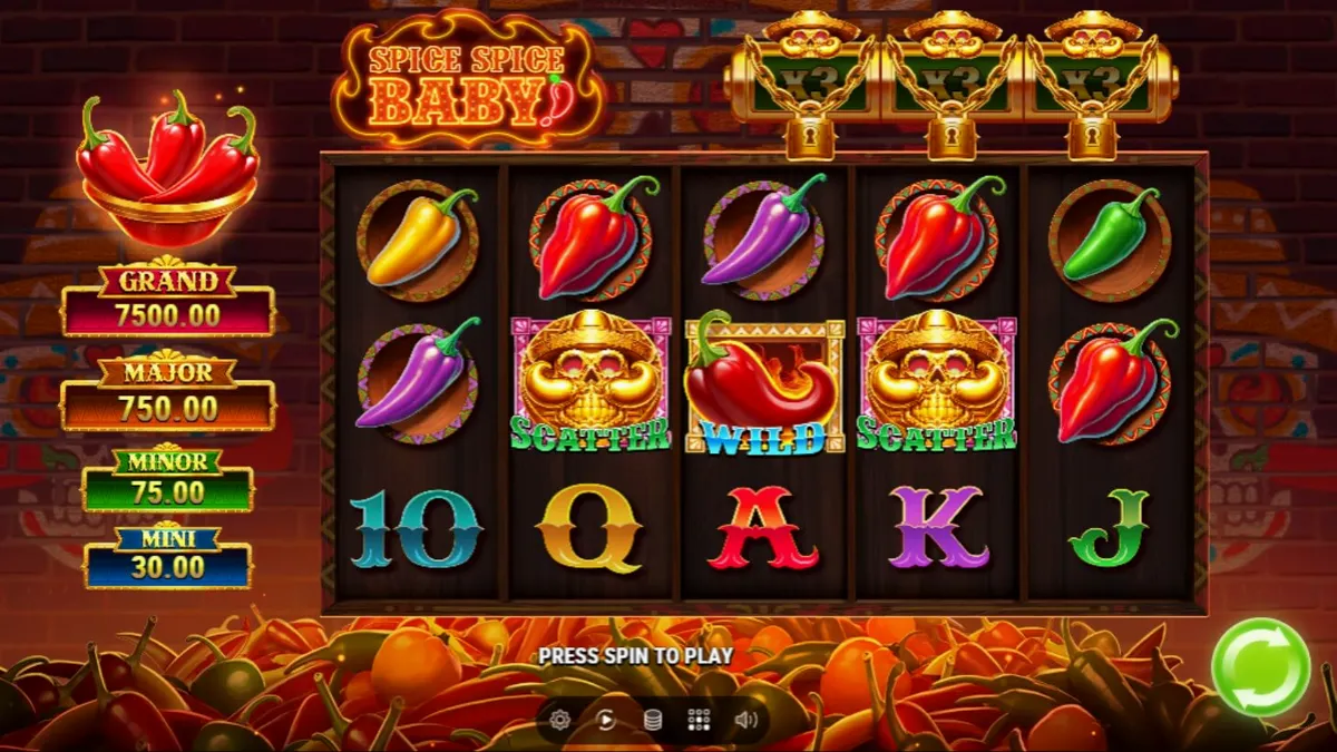 Tampilan visual slot Spice Spice Baby dengan tema cabai yang panas dan penuh warna.