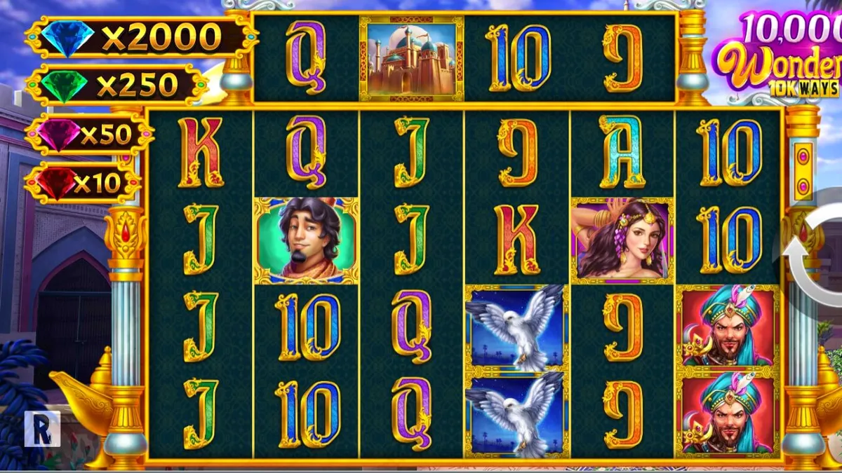 Tampilan visual slot 10,000 Wonders Big Bang dengan tema Timur Tengah yang mewah
