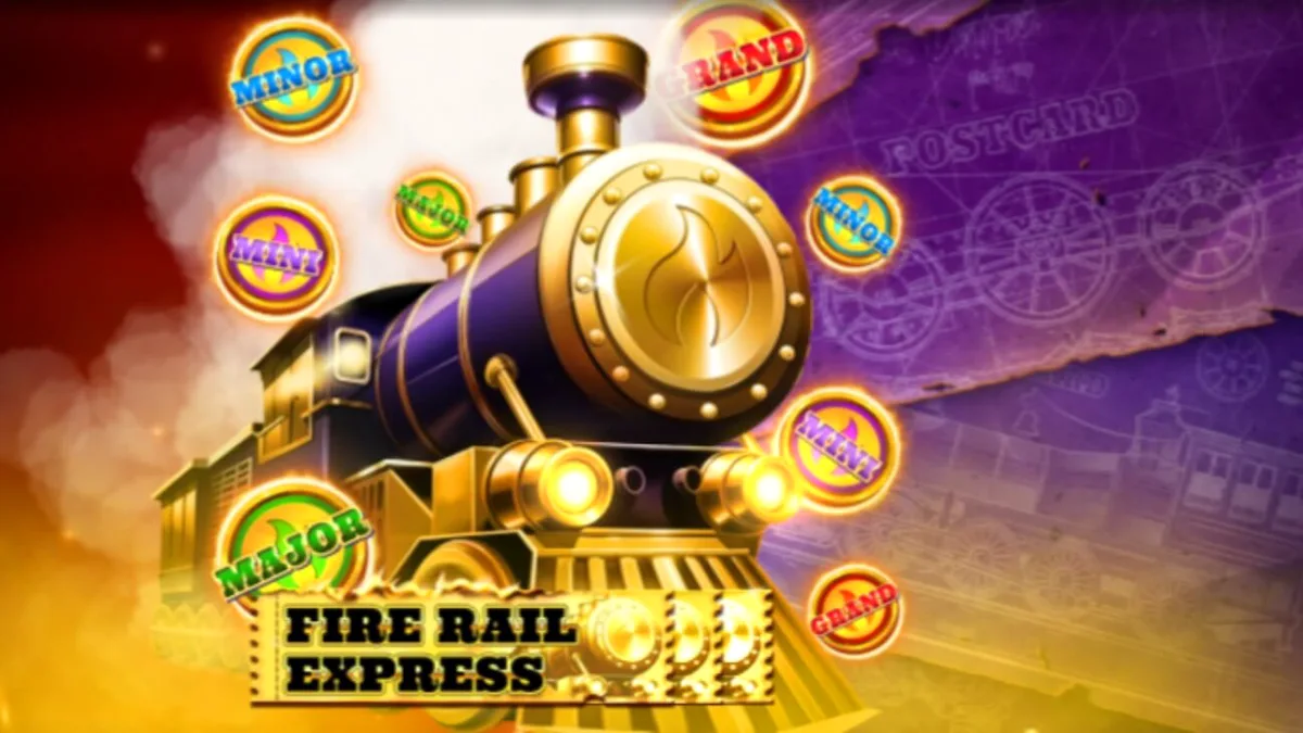 Mesin slot Fire Rail Express dengan tema steampunk dan kereta uap